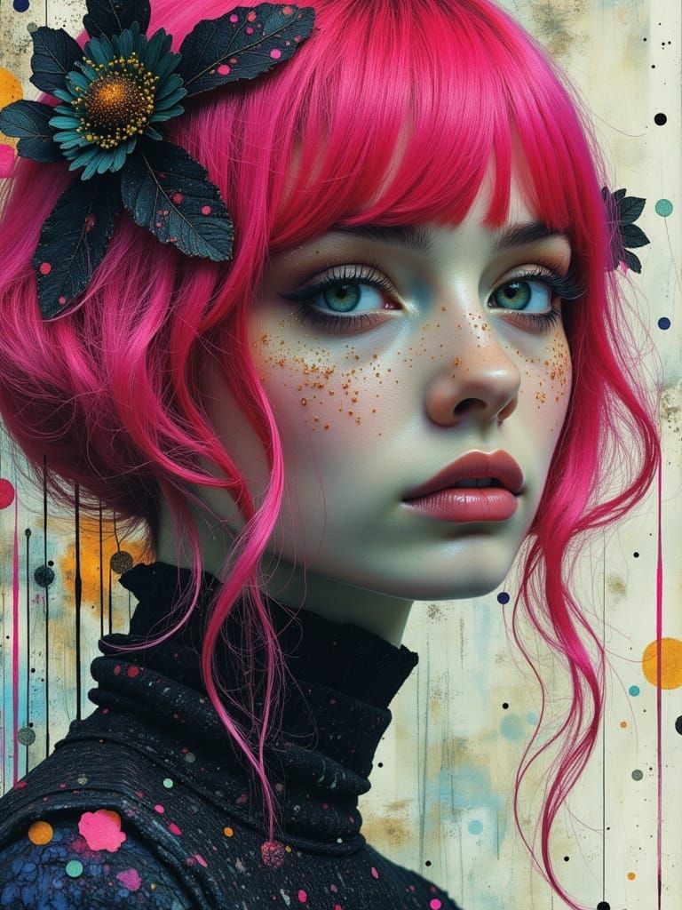 Gothic Despaircore Portrait in Watercolor Alcohol Textures