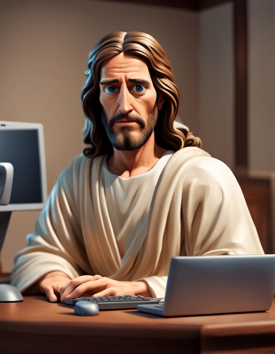 Cartoon Jesus Disapproves of Computer Use