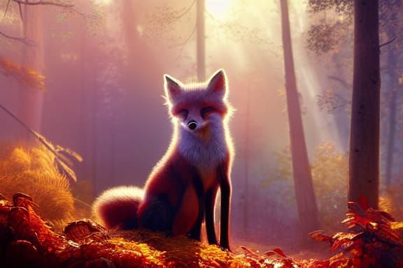Glowing Fox in Autumn Forest: Hyperdetailed Fantasy Art