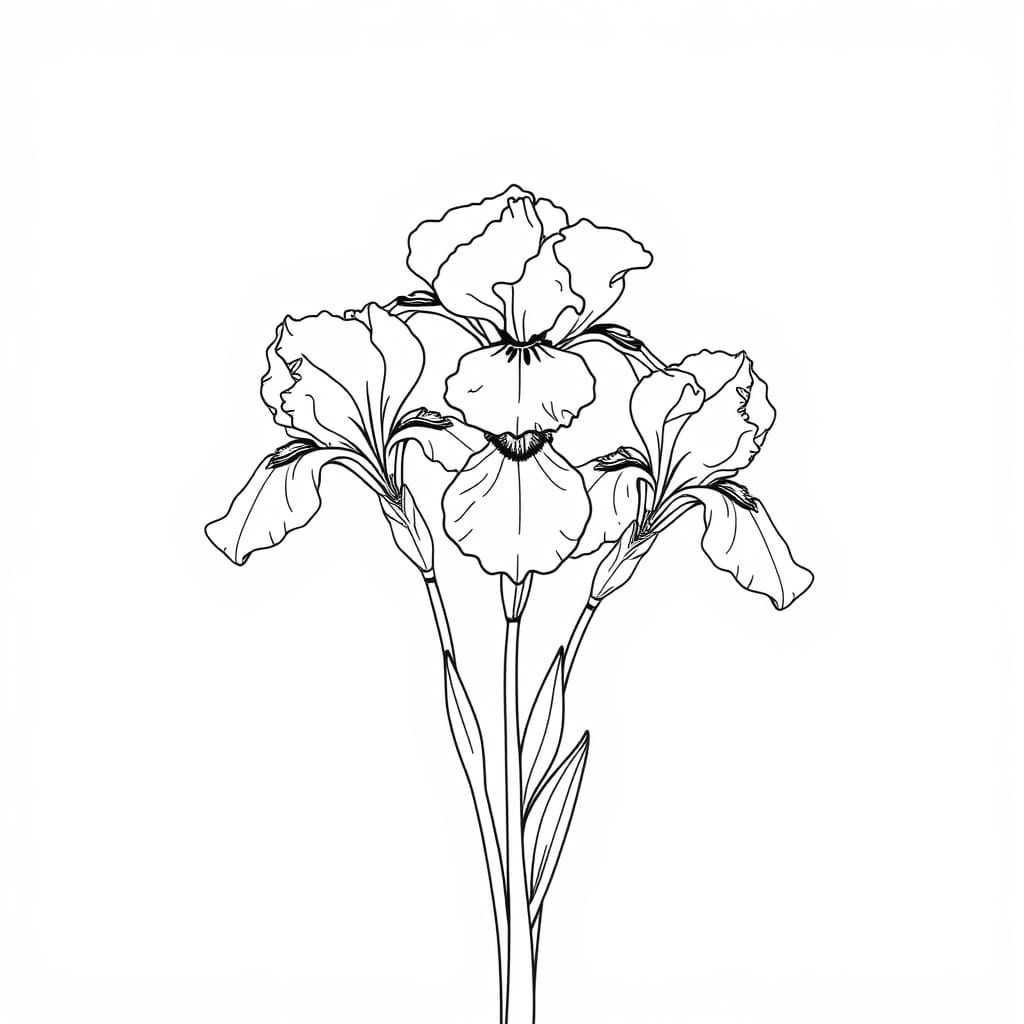 Bold Black and White Line Art of Iris Flowers in Minimalist ...