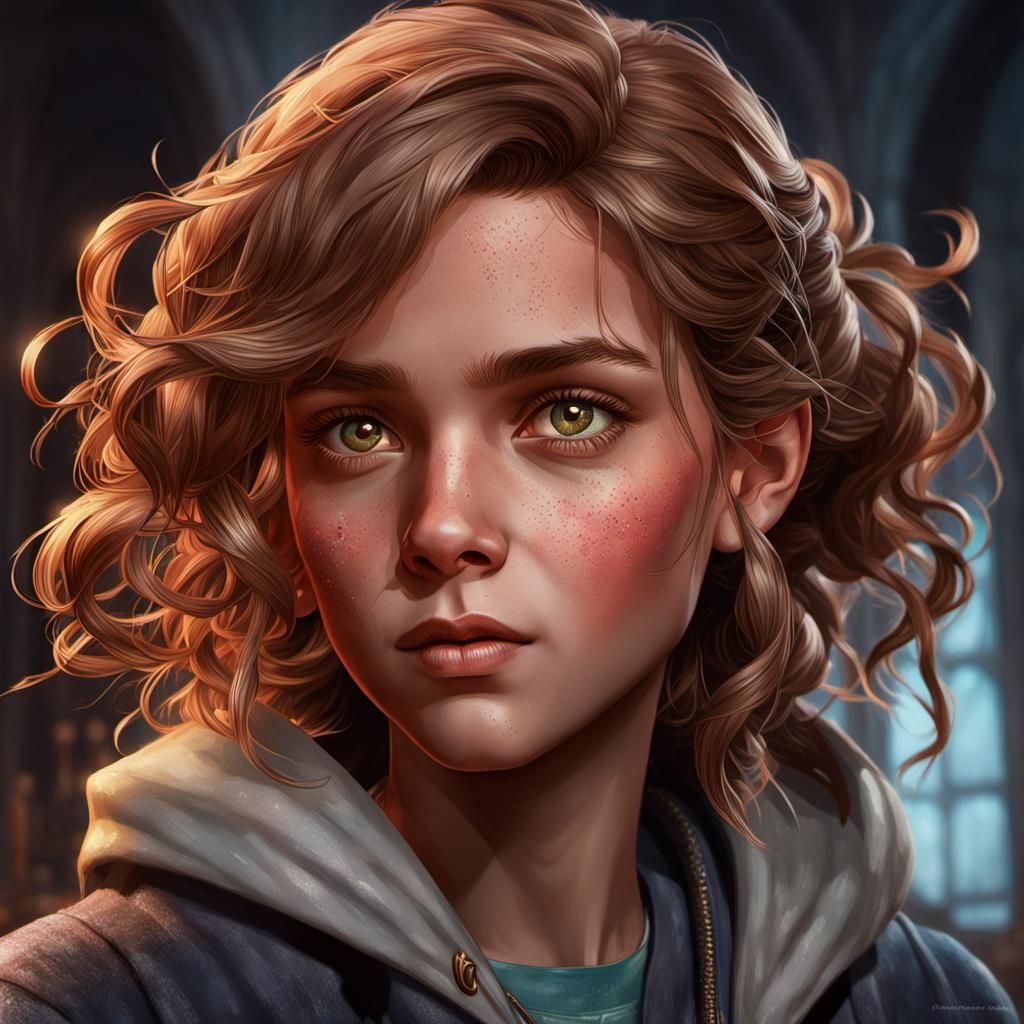 Hermione Granger Studying Charms: Hyperdetailed Portrait