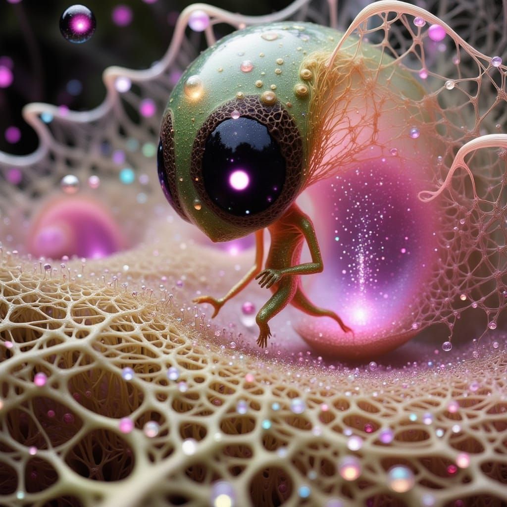 Alien Being Emerges from Fractal Portal with Glowing Circuit...