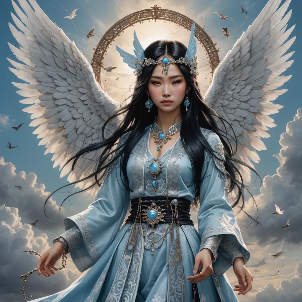 Ethereal Asian Girl with Wings in Dreamy Photo