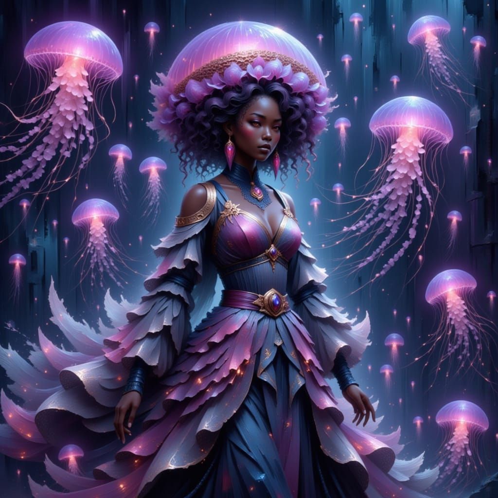 Bioluminescent Alien Ocean Goddess in Futuristic Neon Style