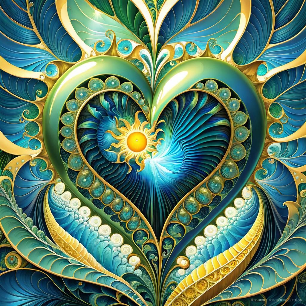 Fractal Heart Emerging from Ocean Waves