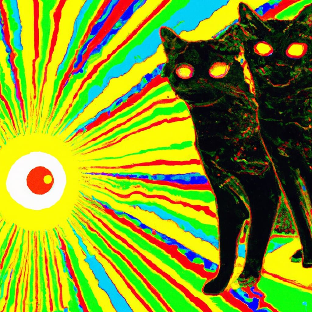 Cats Battling with Energy Beams in Atomic Art Style