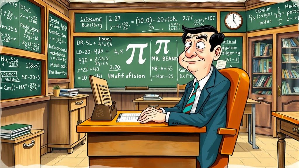 Comedic Math Whiz Mr. Bean Recalls Pi in British Classroom