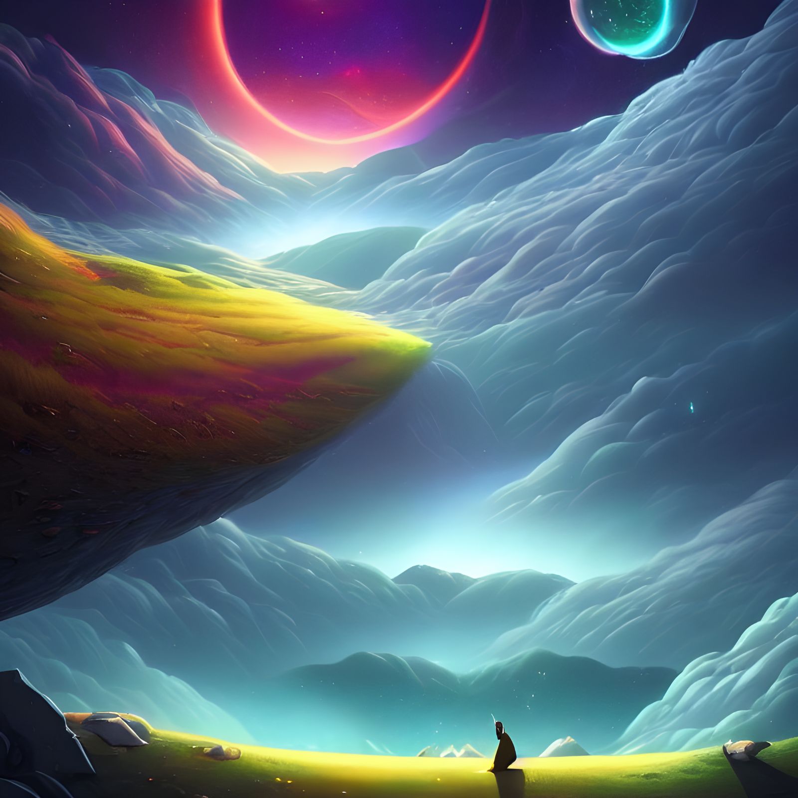 Stunning Cosmic Landscape in Surreal Digital Style