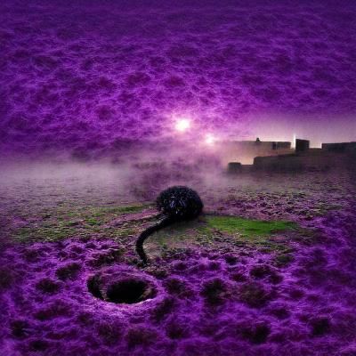 Cinematic Purple Sunset Over Ancient Ruins
