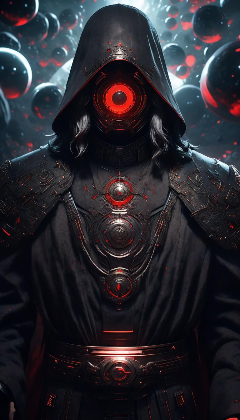 Futuristic Man in White Robe with Glowing Sphere