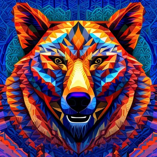 Laughing Bear in Ethnic Art Style