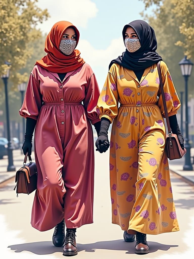 Watercolor Portrait of Two Women in Hijabs