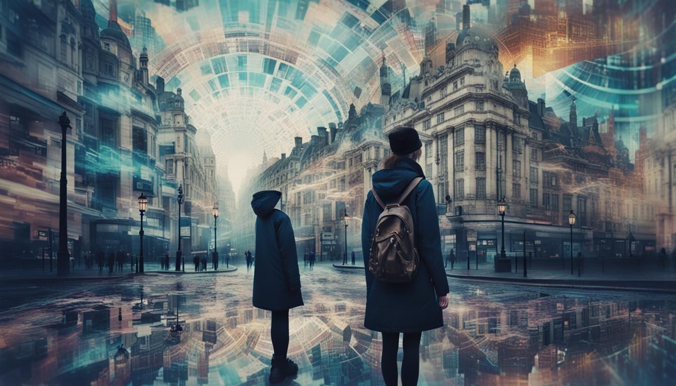 Glitchcore glitch art 21st century London glitching to 19th century London