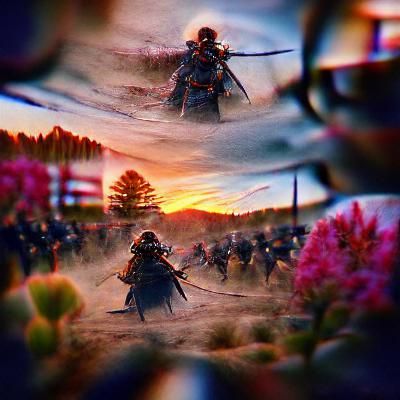 Last Samurai in Battlefield at Sunset