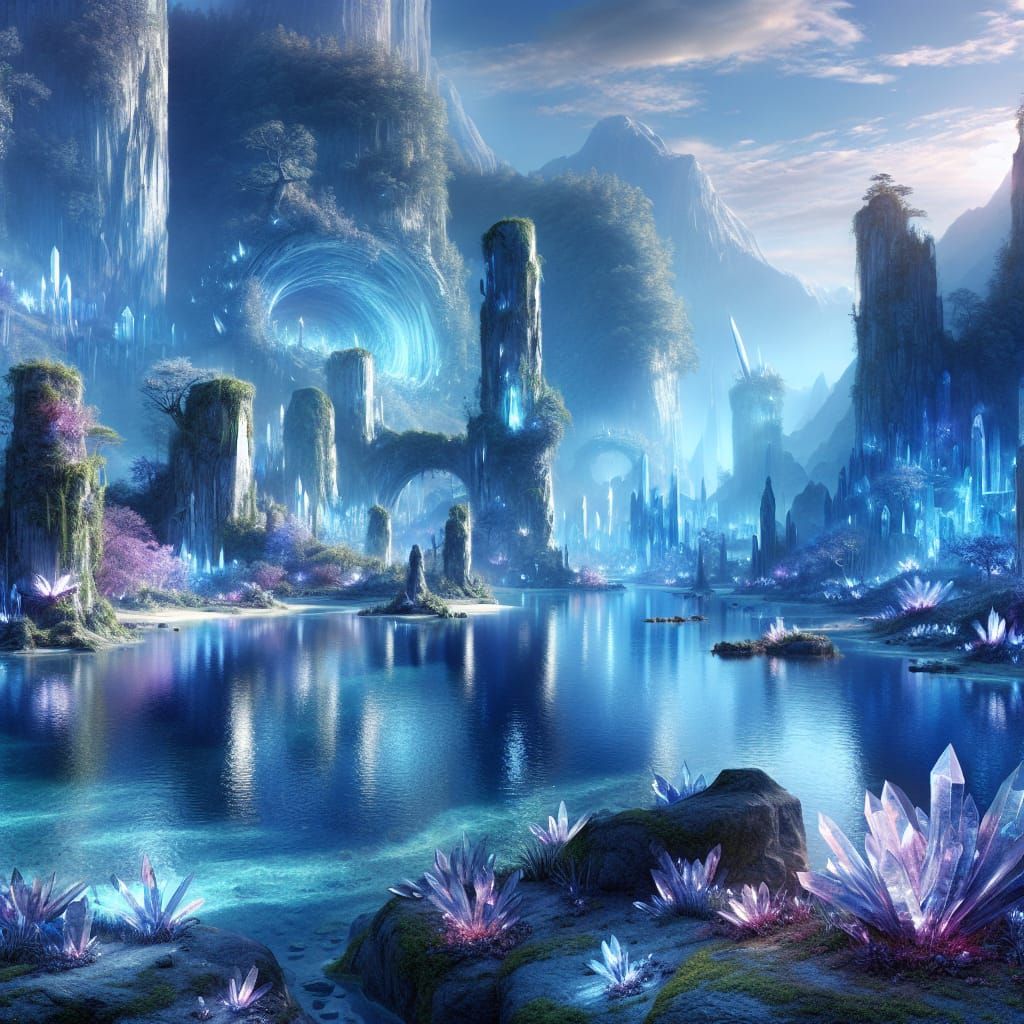Crystal Lake Landscape with Elven Monoliths