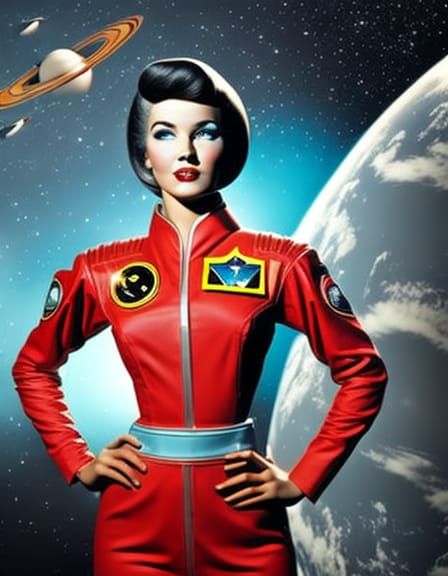 Retro Sci-Fi Space Girl in 1950s Style