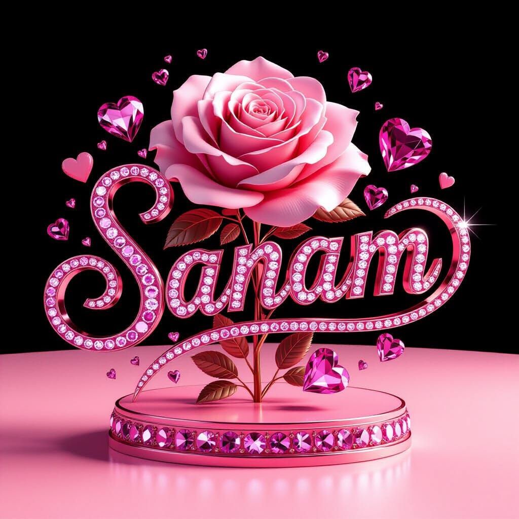 3D Render of 'Sanam' with Pink Crystals and Roses