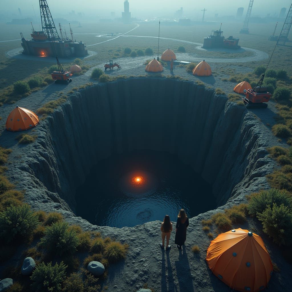 Ominous Sinkhole with Sci-Fi Lights