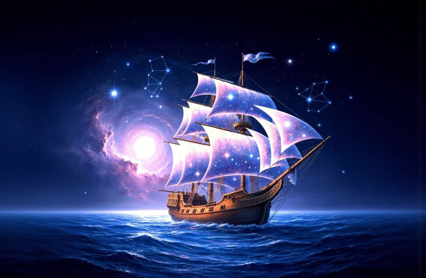 Cosmic Sailing Ship on Starry Sea