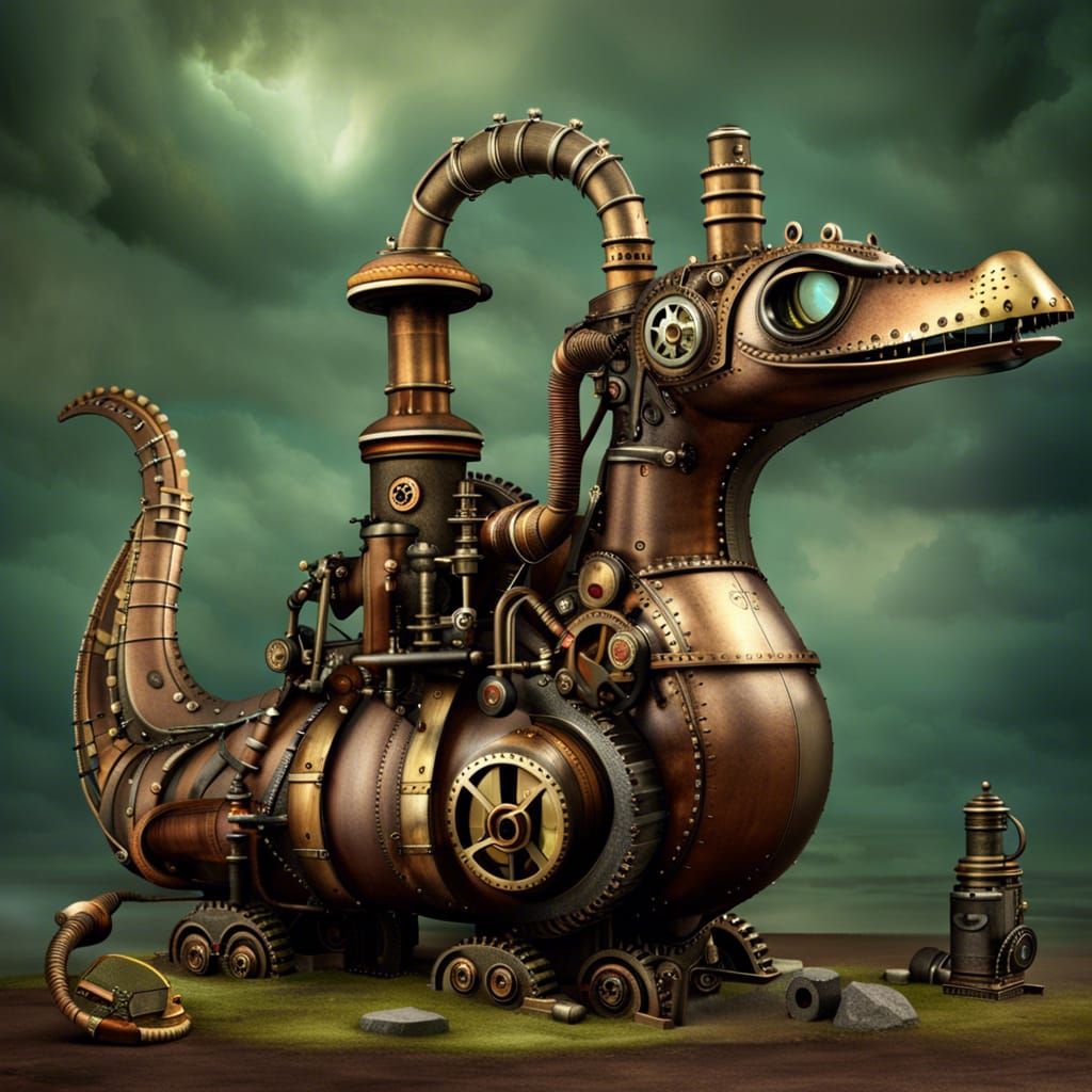 Steampunk Loch Ness Monster with Engine