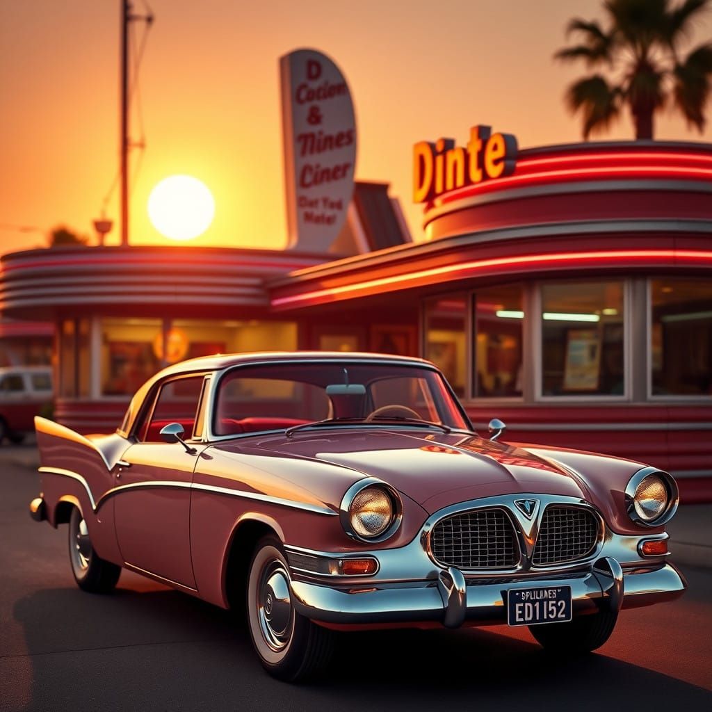 Retro-Futuristic Chrome Studebaker Golden Hawk Coupe in Neon...