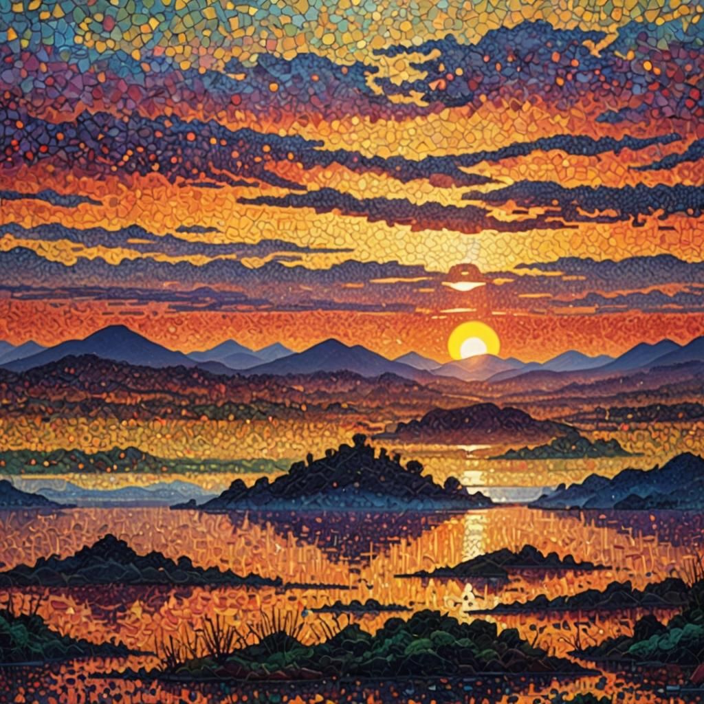 Incredible Sunset in Pointillism Style