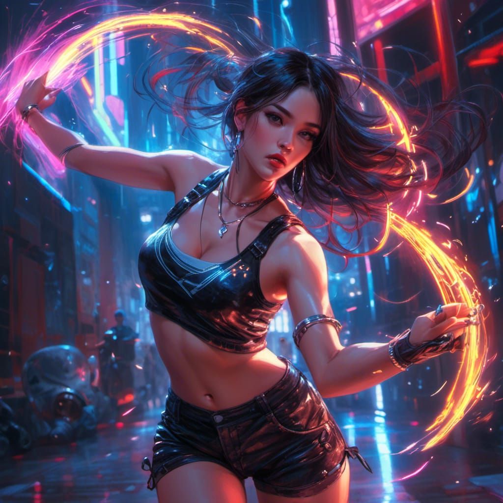 Brunette Shuffle Dancer in Neon Lightning