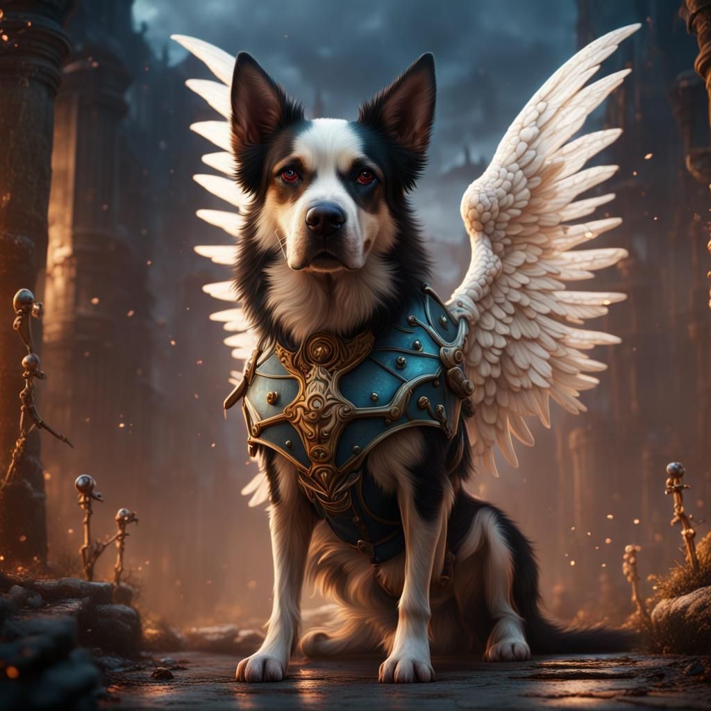 Angelic Dog in Detailed Digital Painting