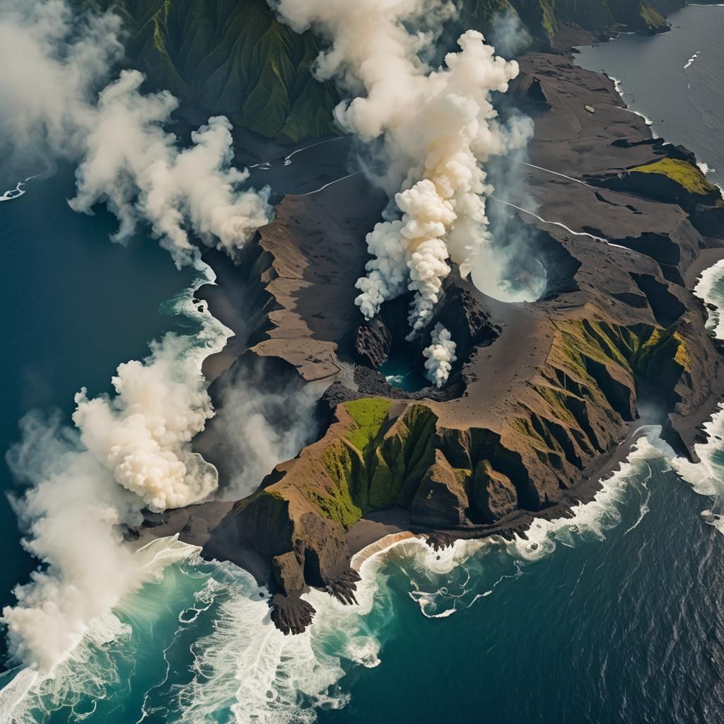 Forbidden Volcanic Island in Boiling Ocean