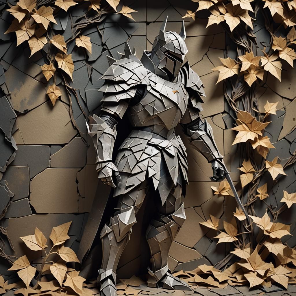 Dark Fantasy Knight in Origami Papercraft Style