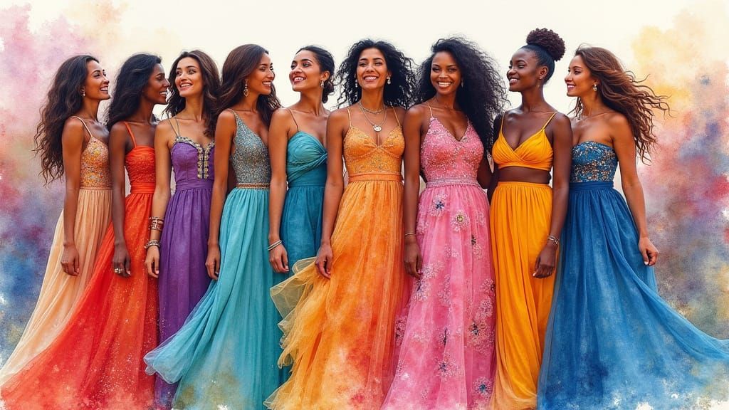 Vibrant Watercolor Celebration of Women in Georgian Style