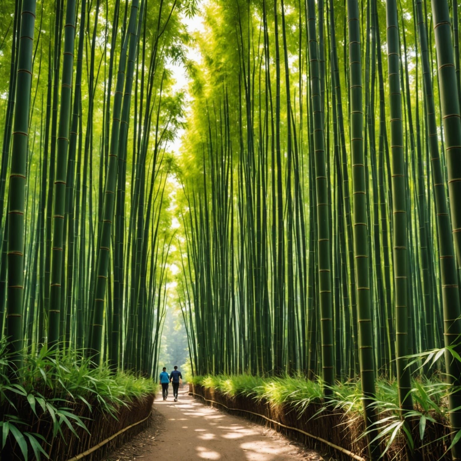Sunlit Bamboo Forest Embroidered on Fabric