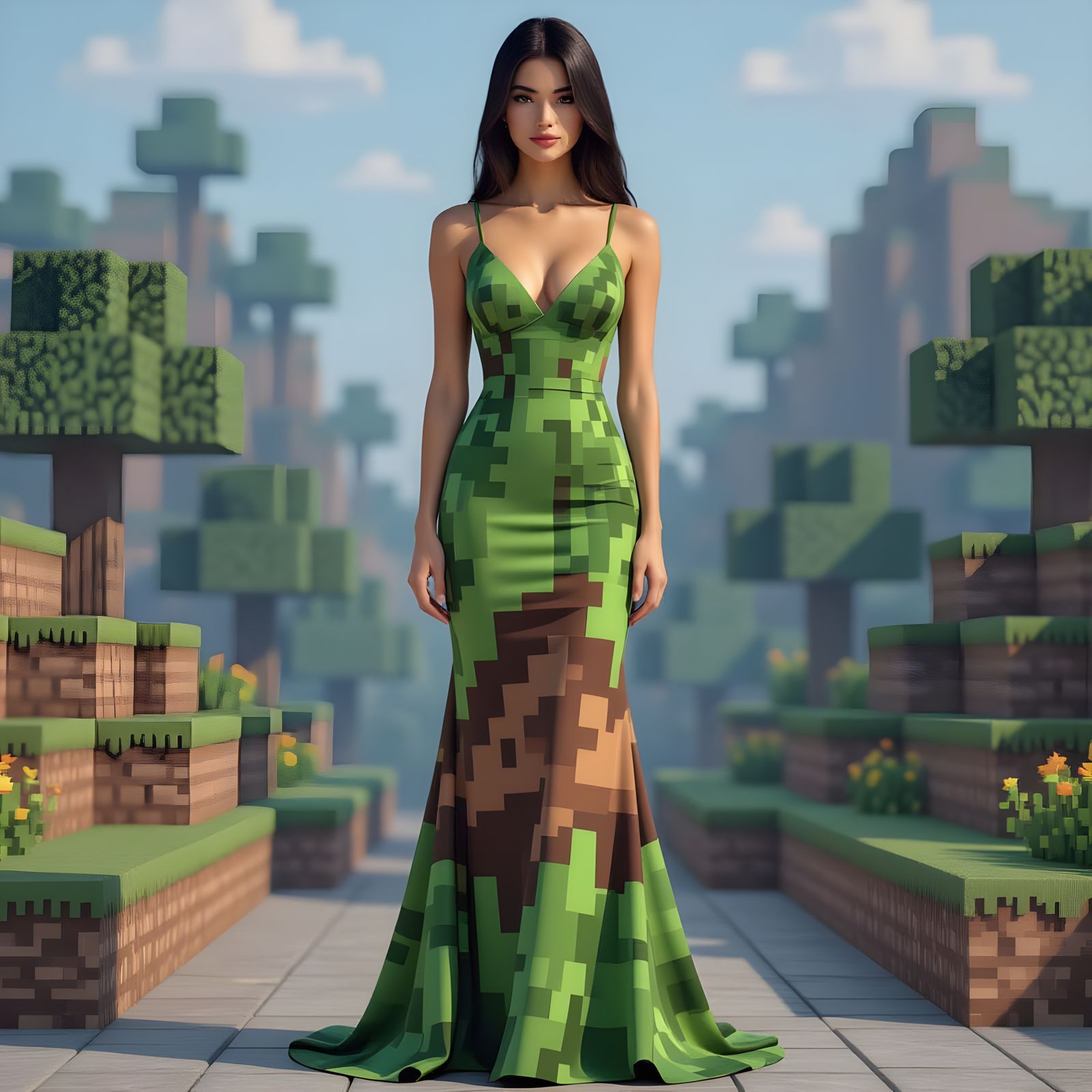 Minecraft Inspired Pixel Art Evening Dress