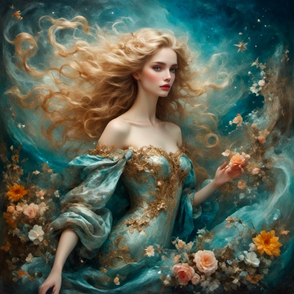 Birth of Venus with Stars in Abstract Style