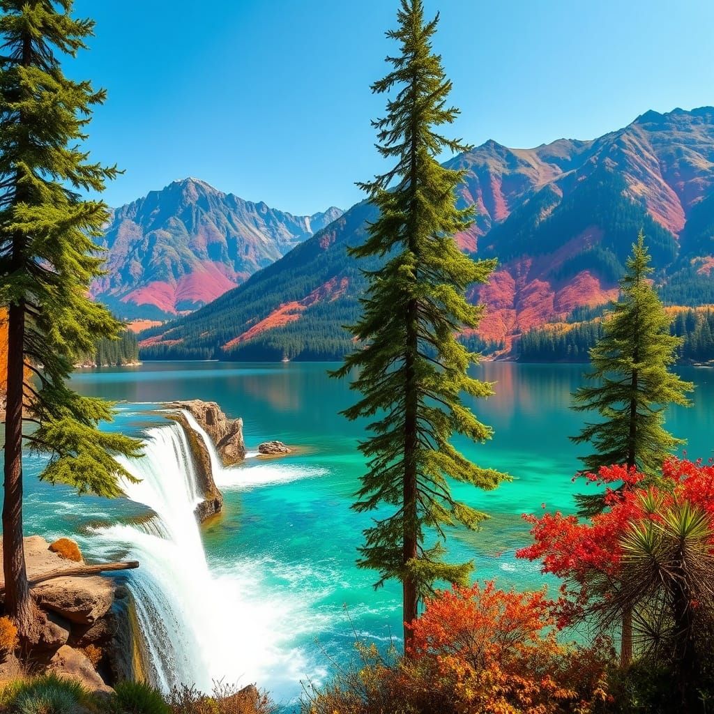 Vibrant Mountains Over Emerald Lake With Three Trees