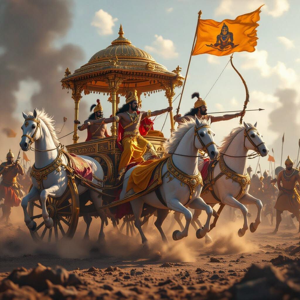 Epic Mahabharata Battlefield with Krishna and Arjuna in 3D