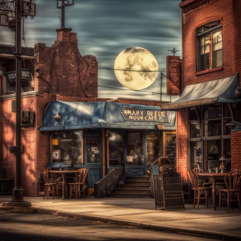 Hyperrealistic Mary's Blue Moon Cafe in HDR