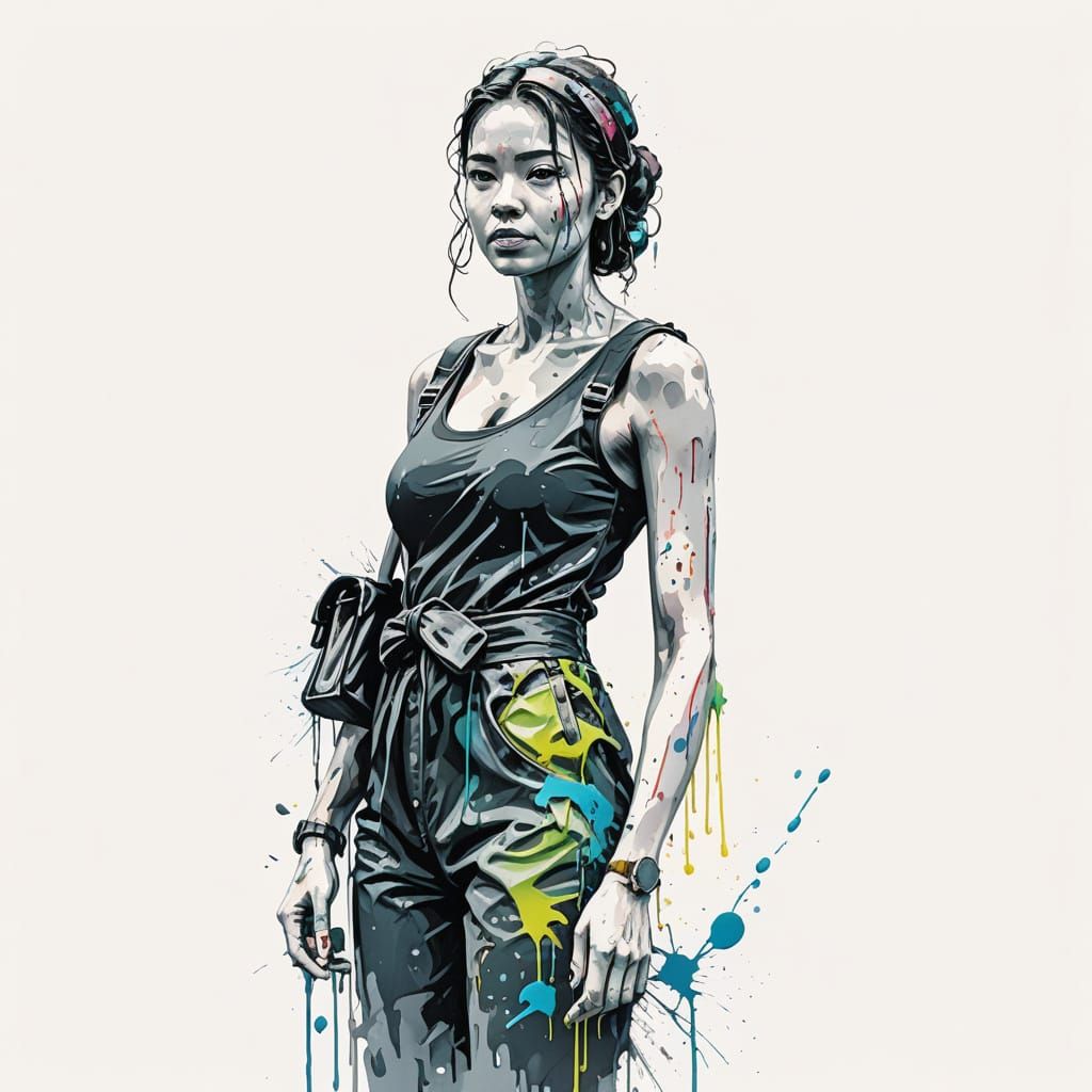 Woman Walking in Street Art Style with Vibrant Colors