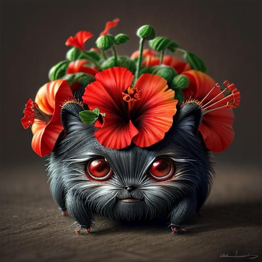 Surreal Tomatoes and Spiders with Hibiscus Flowers