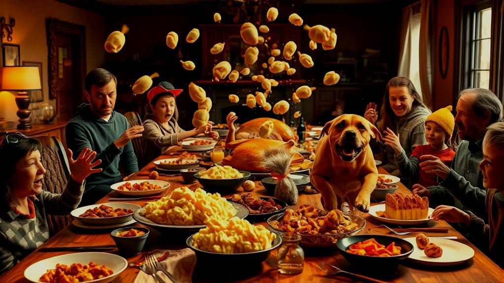 Photorealistic Thanksgiving Dinner Food Fight