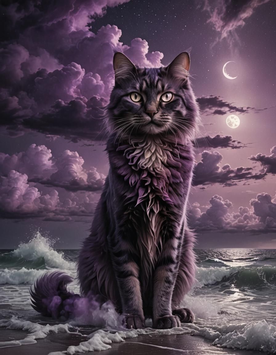 Ethereal Purple Cat Cloud Over Ocean Coast