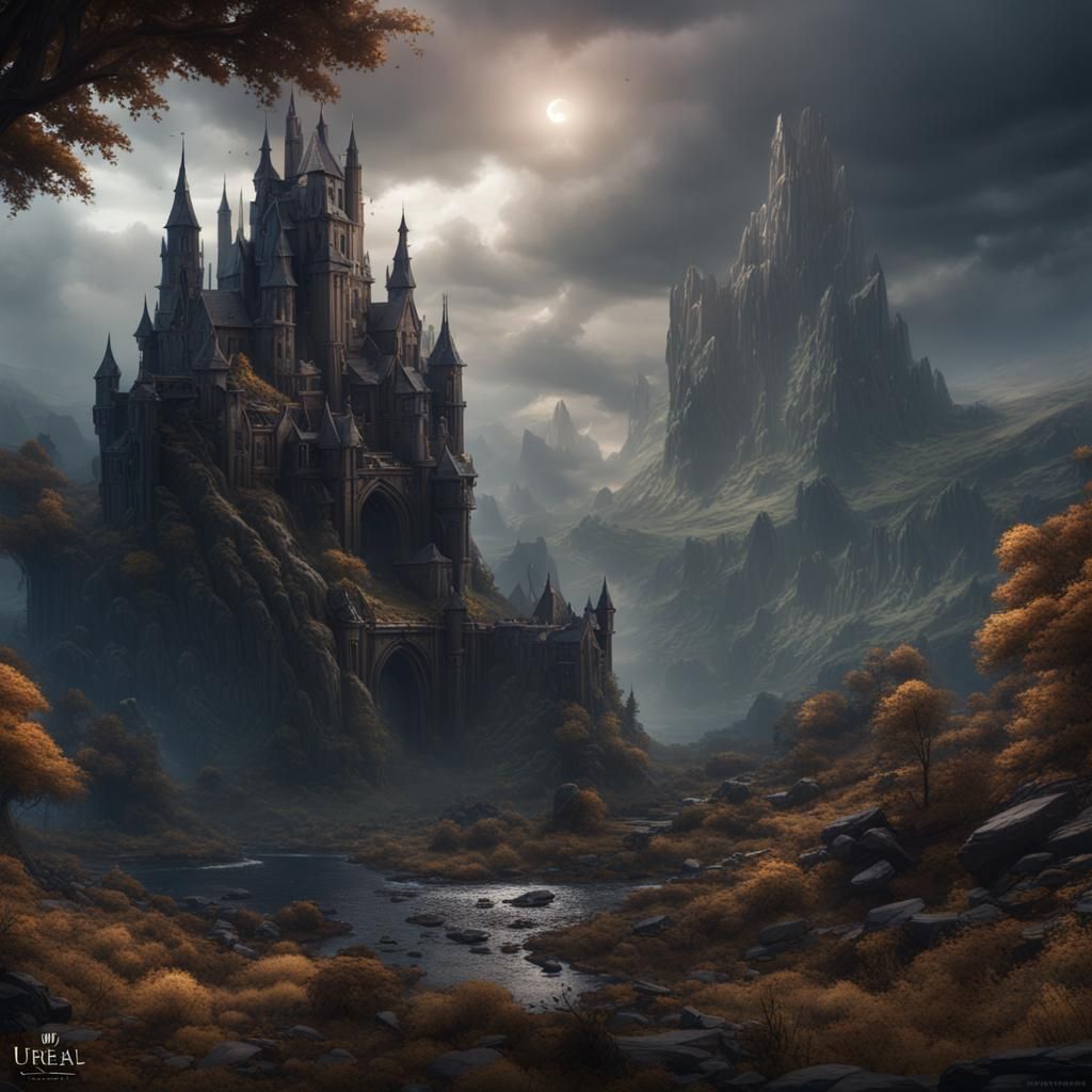 Realistic Dark Landscape in Detailed Matte Painting Style