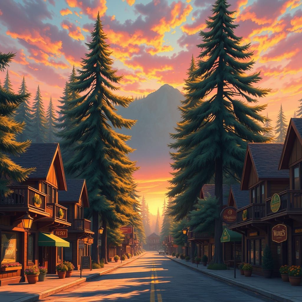 Fantastical Townscape Under Sunset