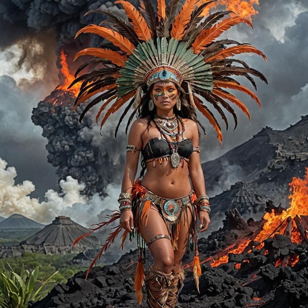 Mayan Sacrifice at Volcano's Edge: National Geographic Style