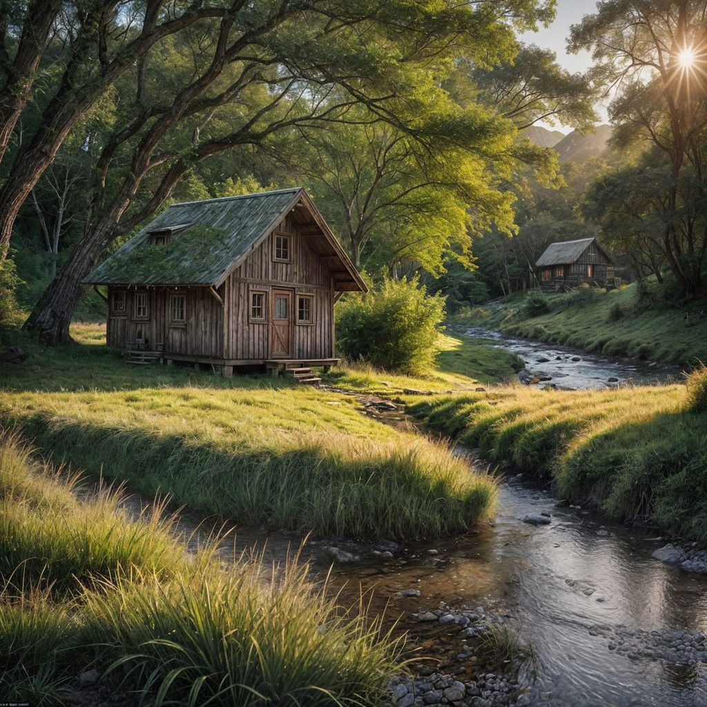 Rustic Cabin in a Lush Forest