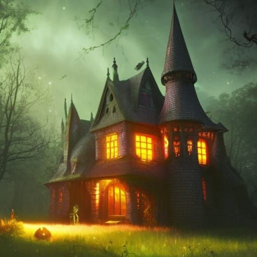 Gothic Witch Cottage in Mushroom Swampland: Dark Fantasy Art