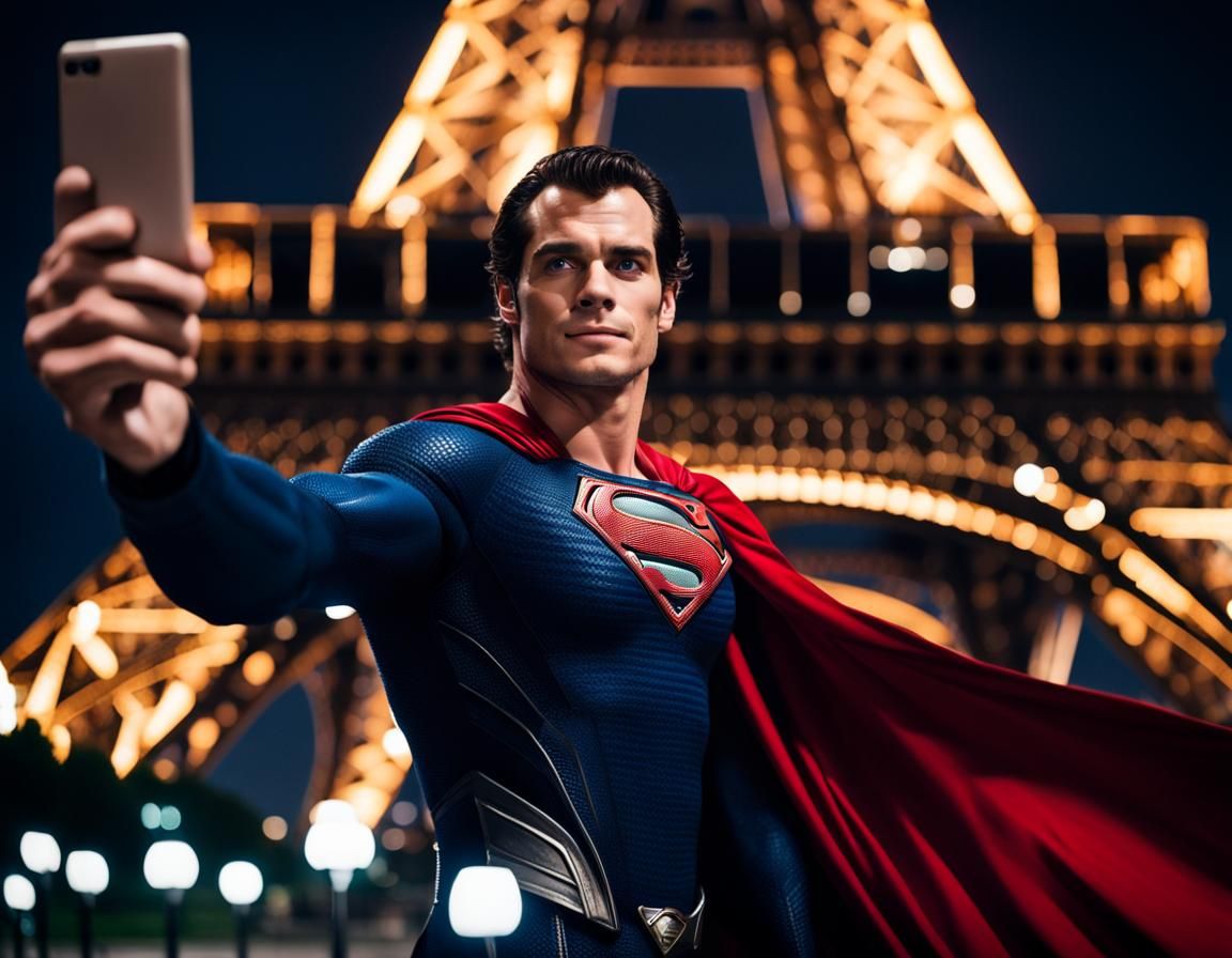 Superhero Selfie at the Eiffel Tower at Night