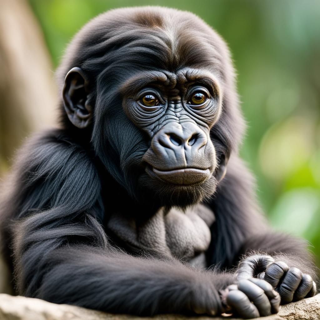 Adorable Baby Gorilla Portrait in Natural Light