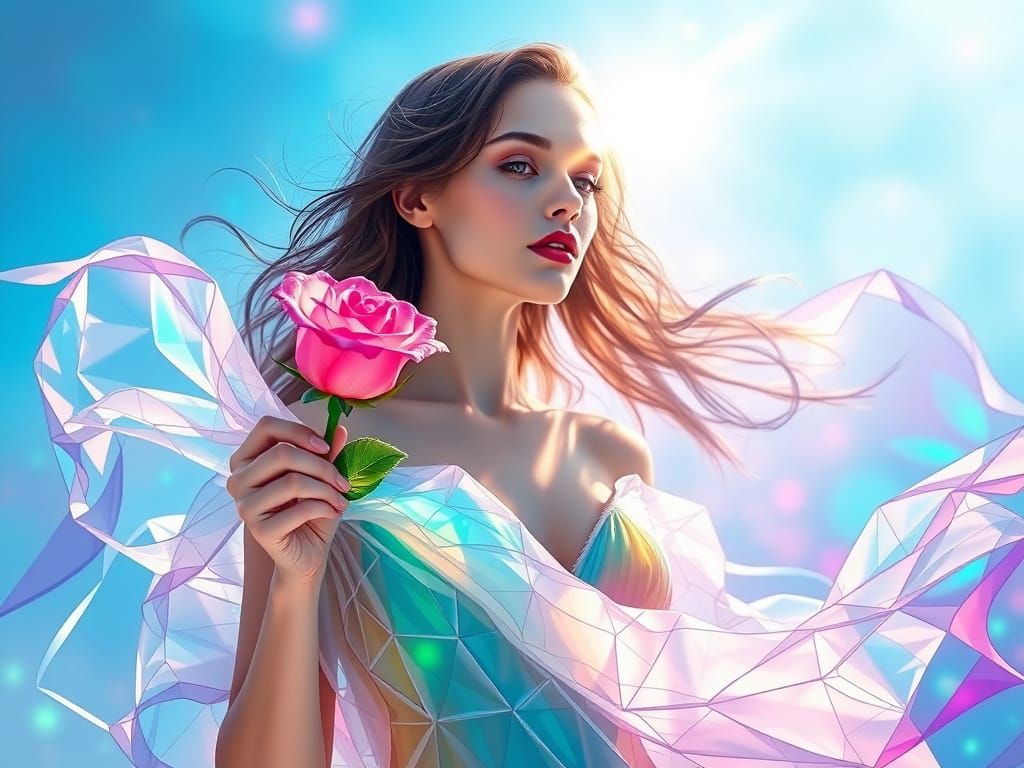 Glass Fantasy Woman in Razumov Style with Rose
