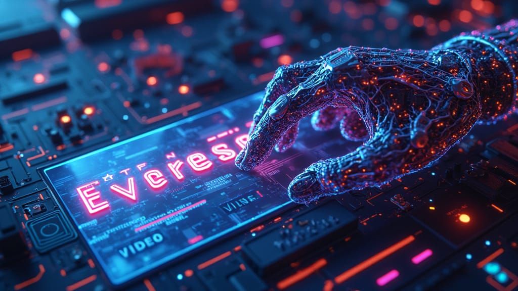 Robotic UI Converts Text in Neon Cityscape